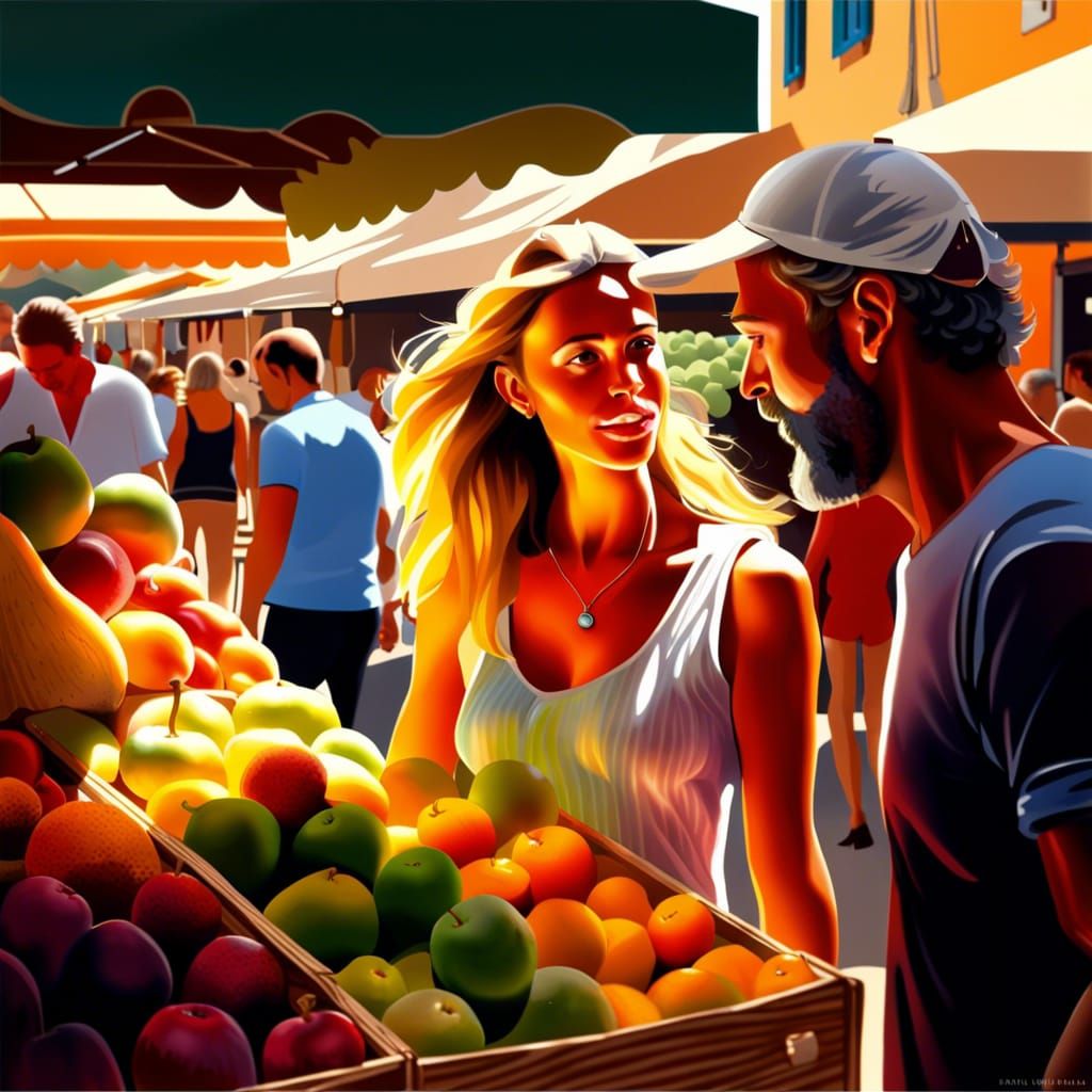 Saint-Tropez Market Scene in Hyperrealistic Splash Art
