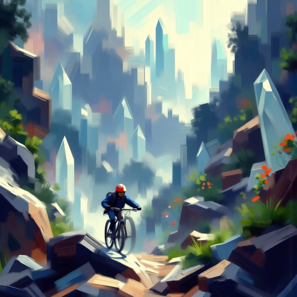 Biker Navigating Shattered Glass Alpine Trail