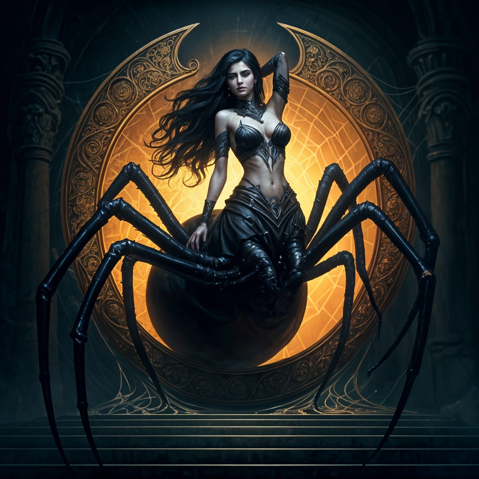 Dark Fantasy Centaur Woman Consumed by Black Widow Spider