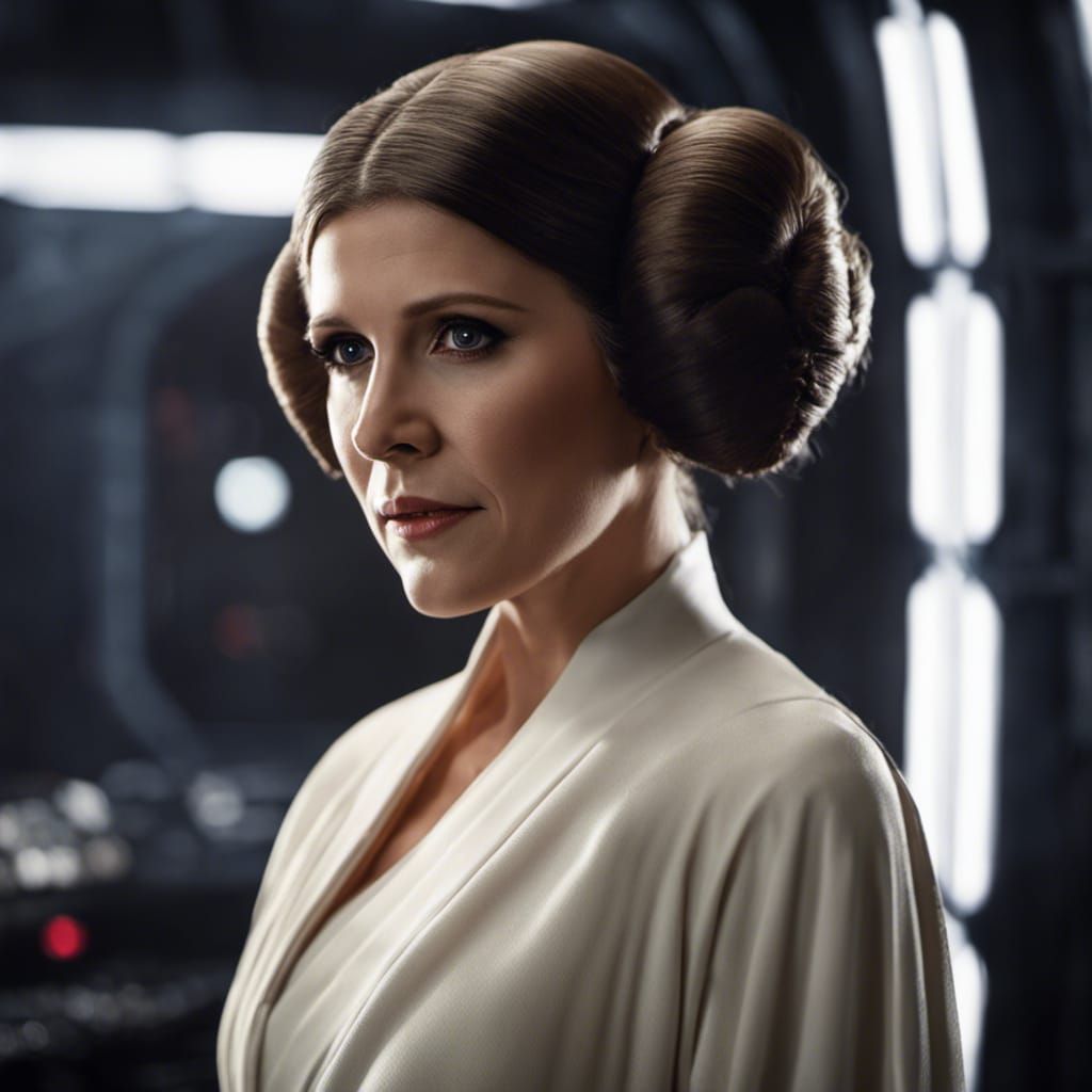Princess Leia Hyperrealistic Portrait in Ship Interior