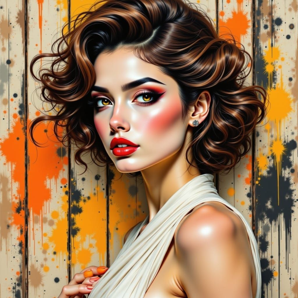 Japanese Ink Brush Portrait of a Gorgeous Woman