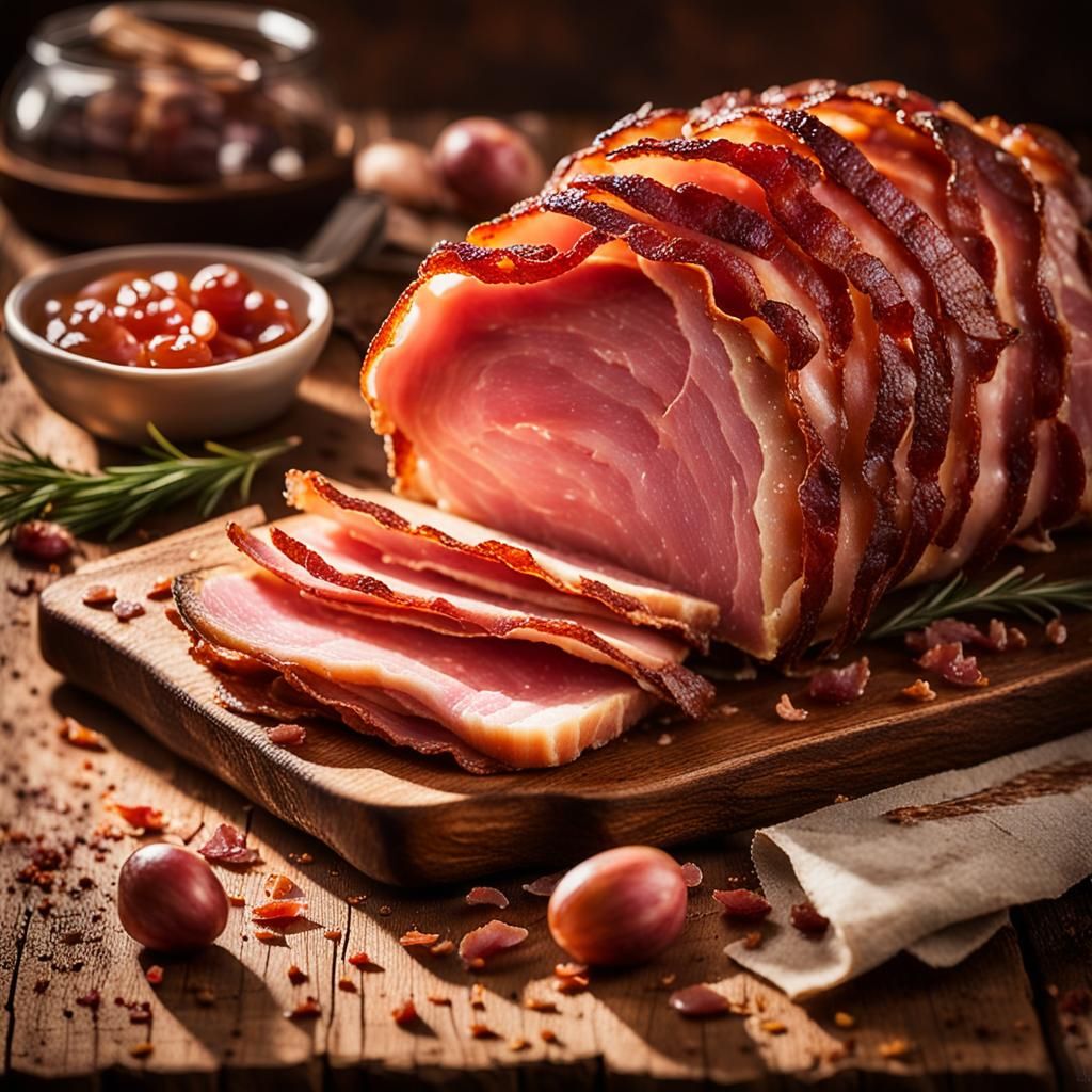 Appetizing Ham Embedded with Crispy Bacon