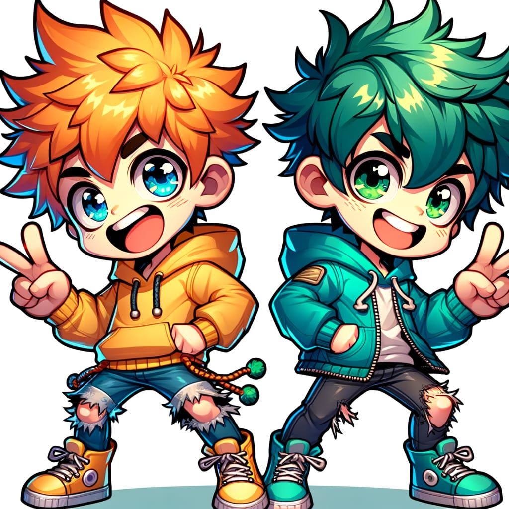 Playful Anime Boys in Prank Showdown Pose