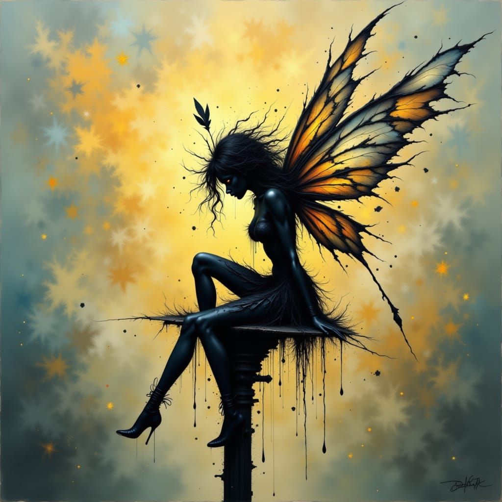 Fairy Silhouette Watching Humans From Street Lamp