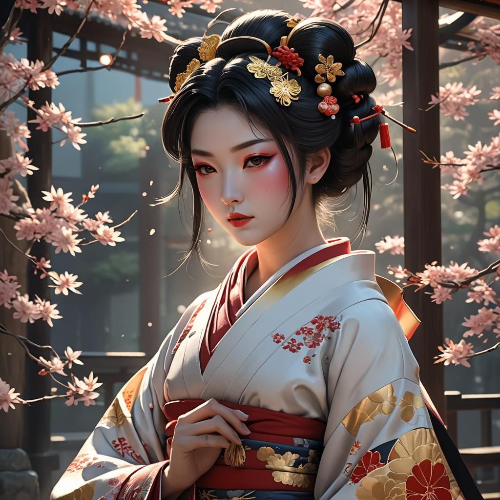 Elegant Geisha in Sunlight: Anime Style