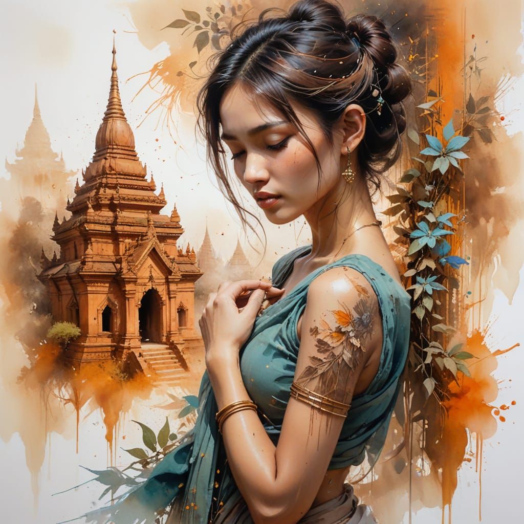 Bagan Temples at Dawn: Mystical Watercolor Landscape