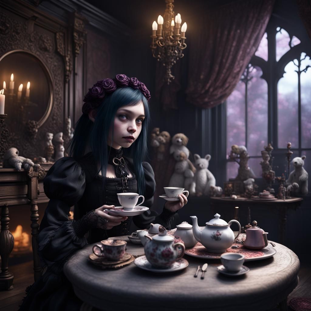 Gothic Tea Party with Stuffed Animals