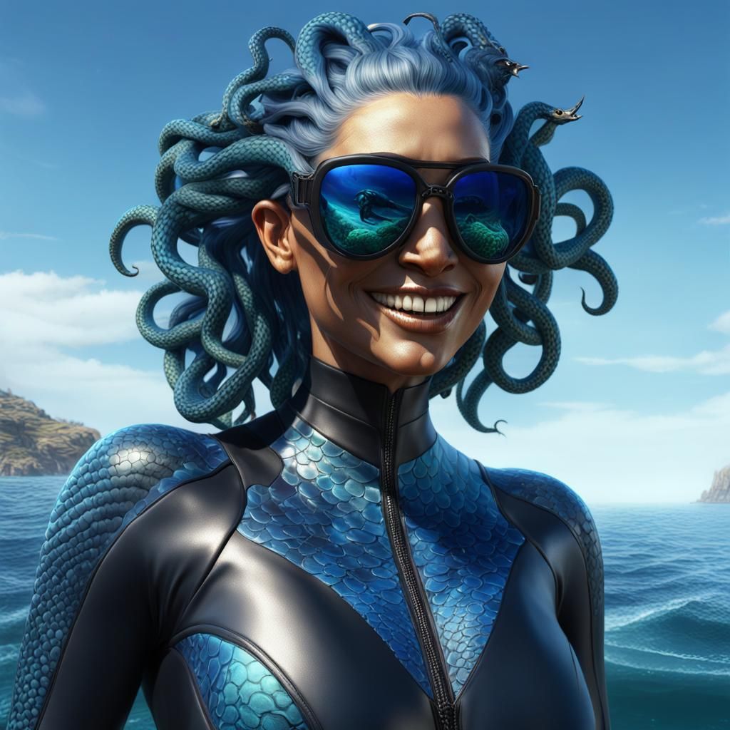 Translucent Medusa in Wetsuit, Detailed Digital Art