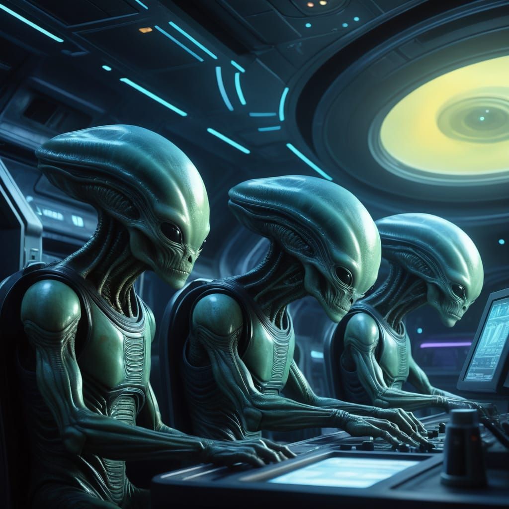 Alien crew aboard a spaceship