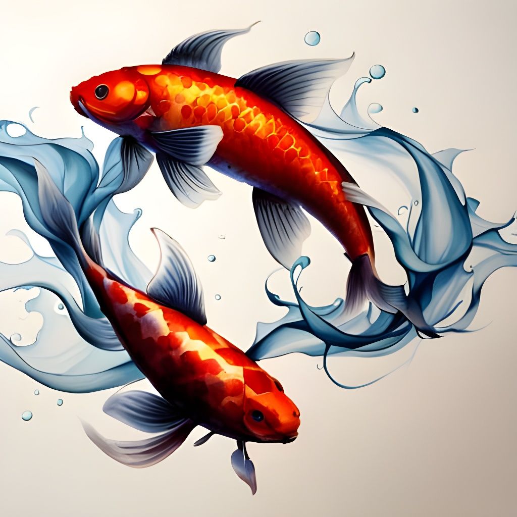 Elegant Koi Fish Gouache Illustration with Bokeh