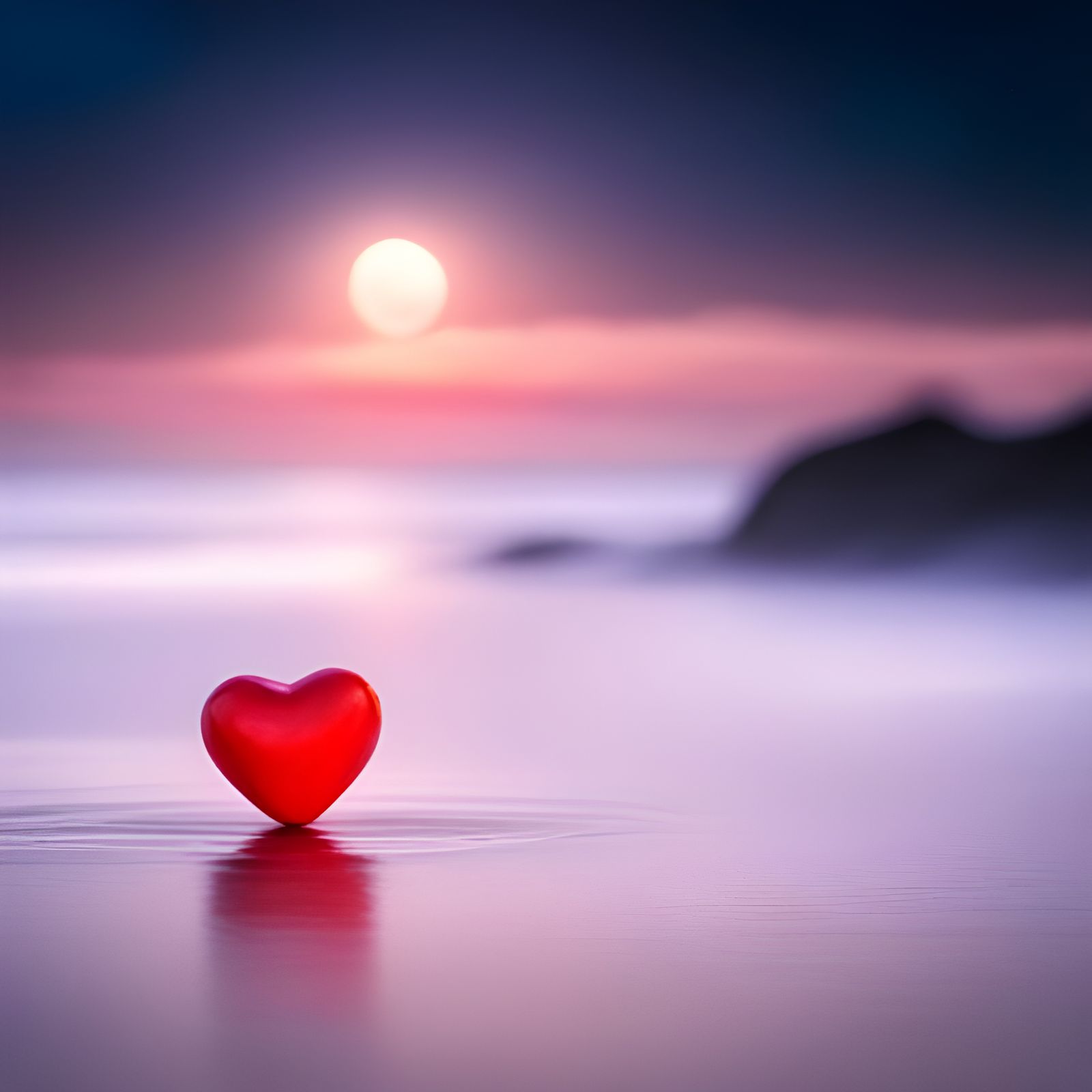 Heart on Beach Under Moonlight, Bokeh Photography