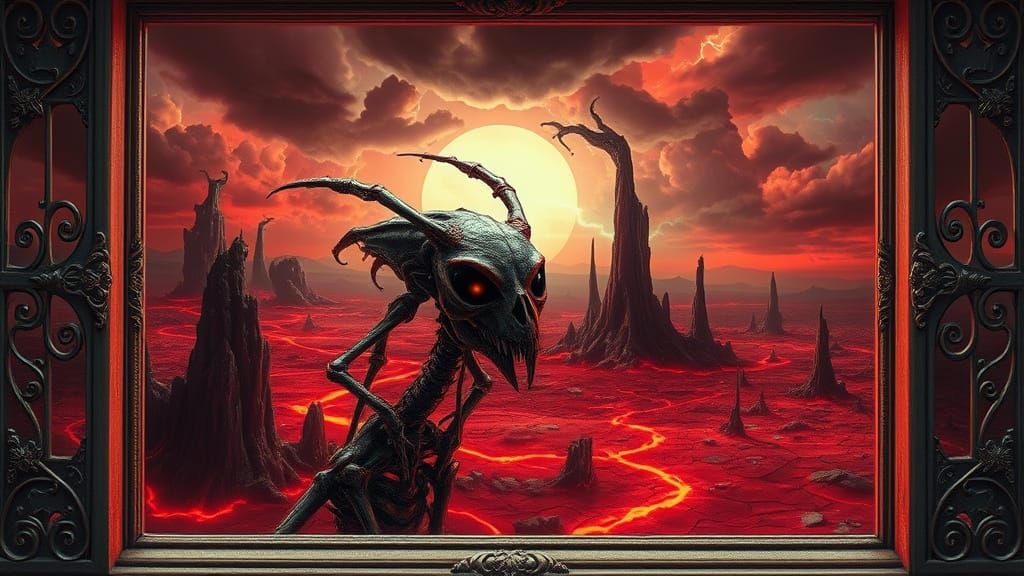 Ethereal Window Frame in a Desolate, Surreal Wasteland