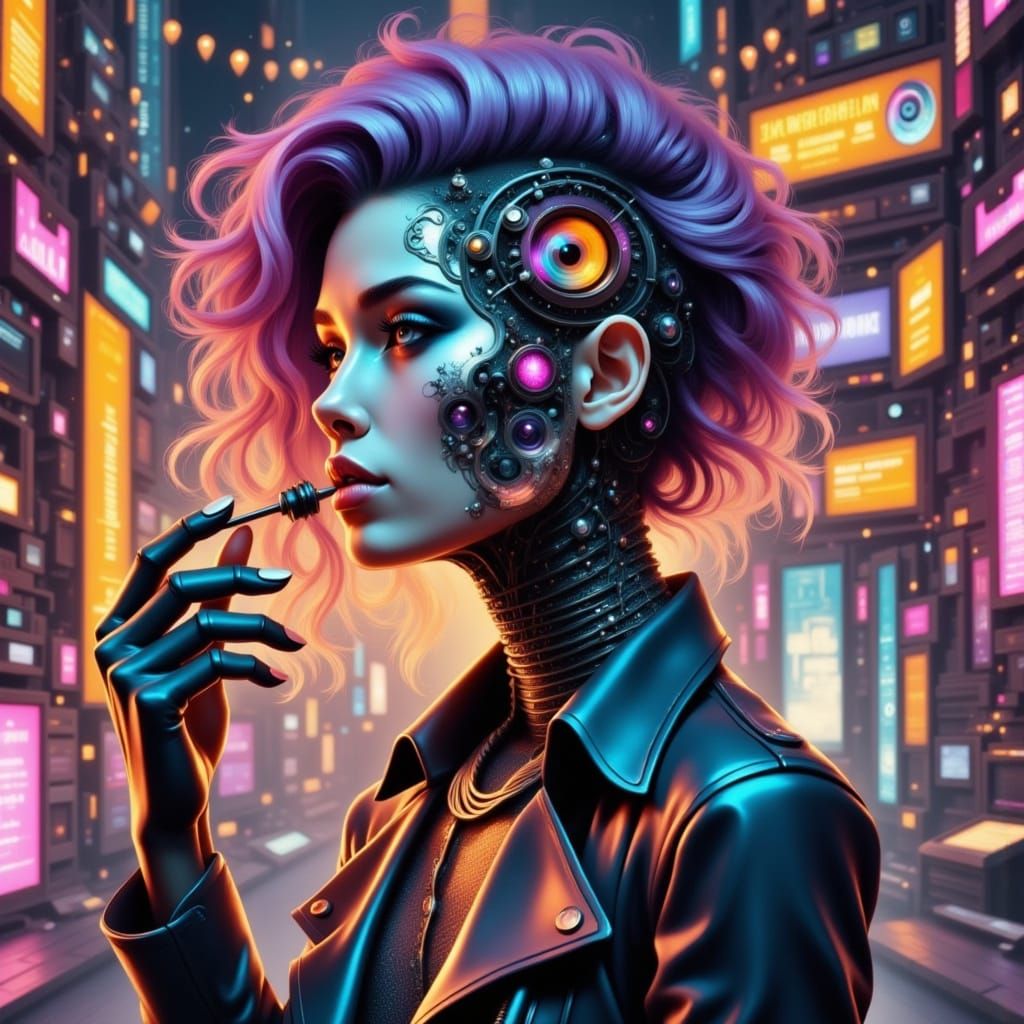 Sparkling Cyberpunk Portrait with Magical Accents