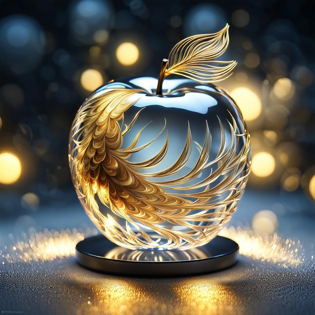 Golden Crystal Apple with Peacock Inside