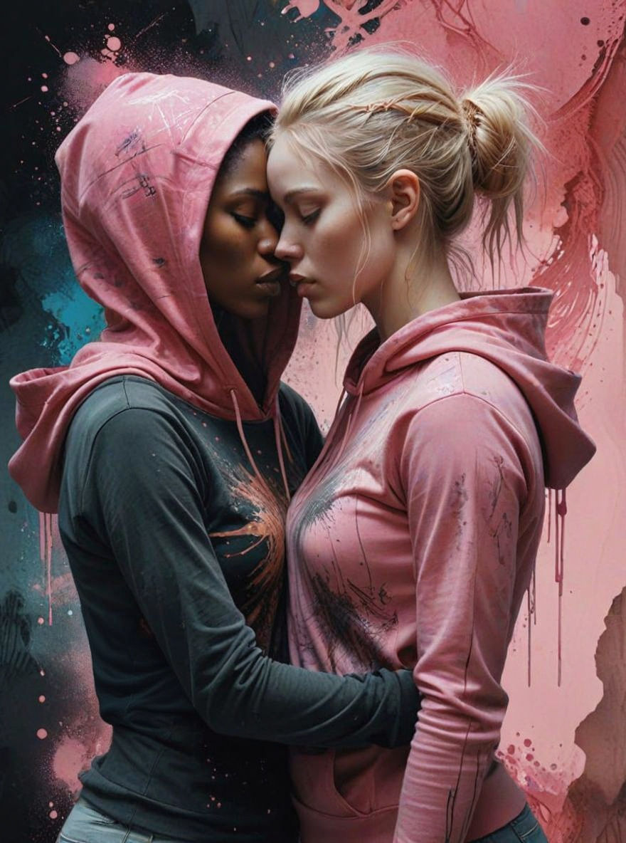 Two Women Embrace in Watercolour Illustration