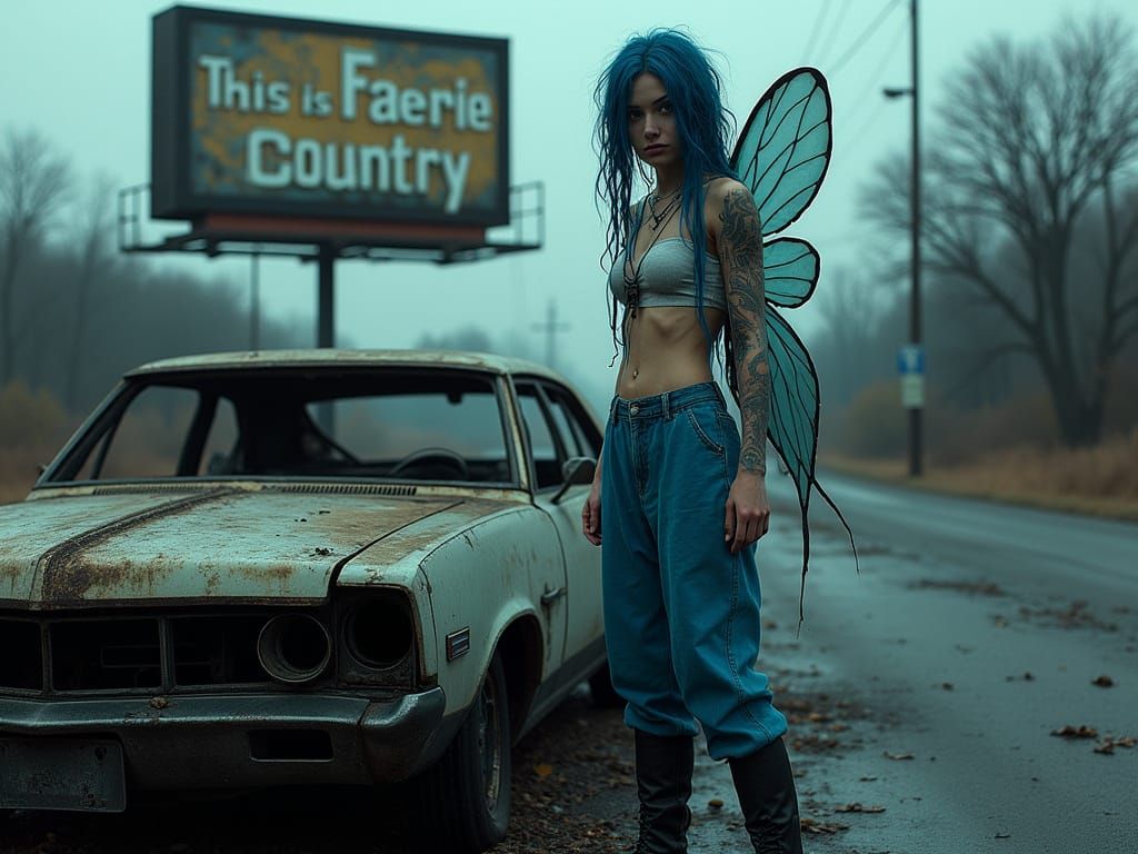 Gritty Faerie in a Desolate Urban Landscape