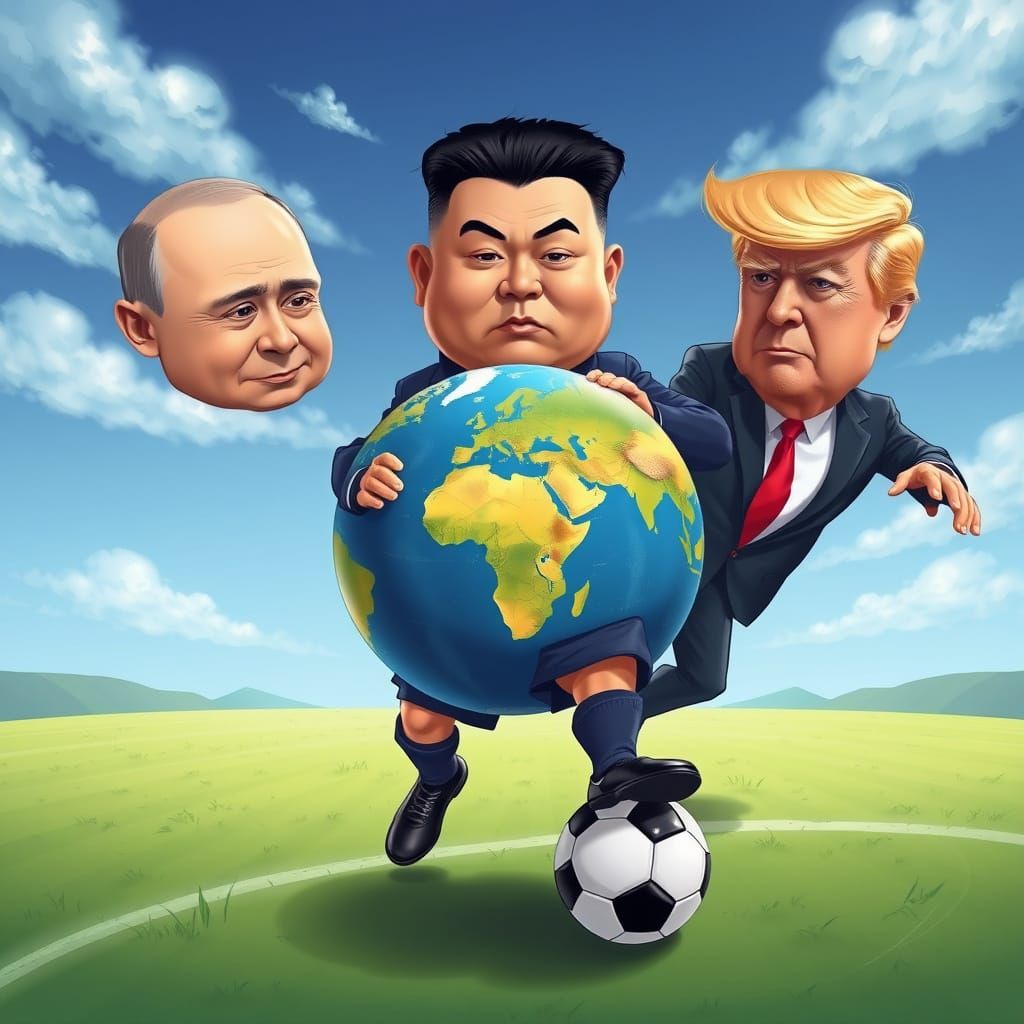 Caricature of World Leaders Playing Soccer