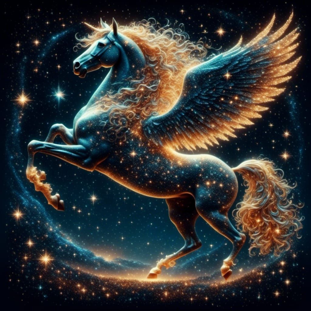 Ethereal Pegasus Soaring Through Starry Night