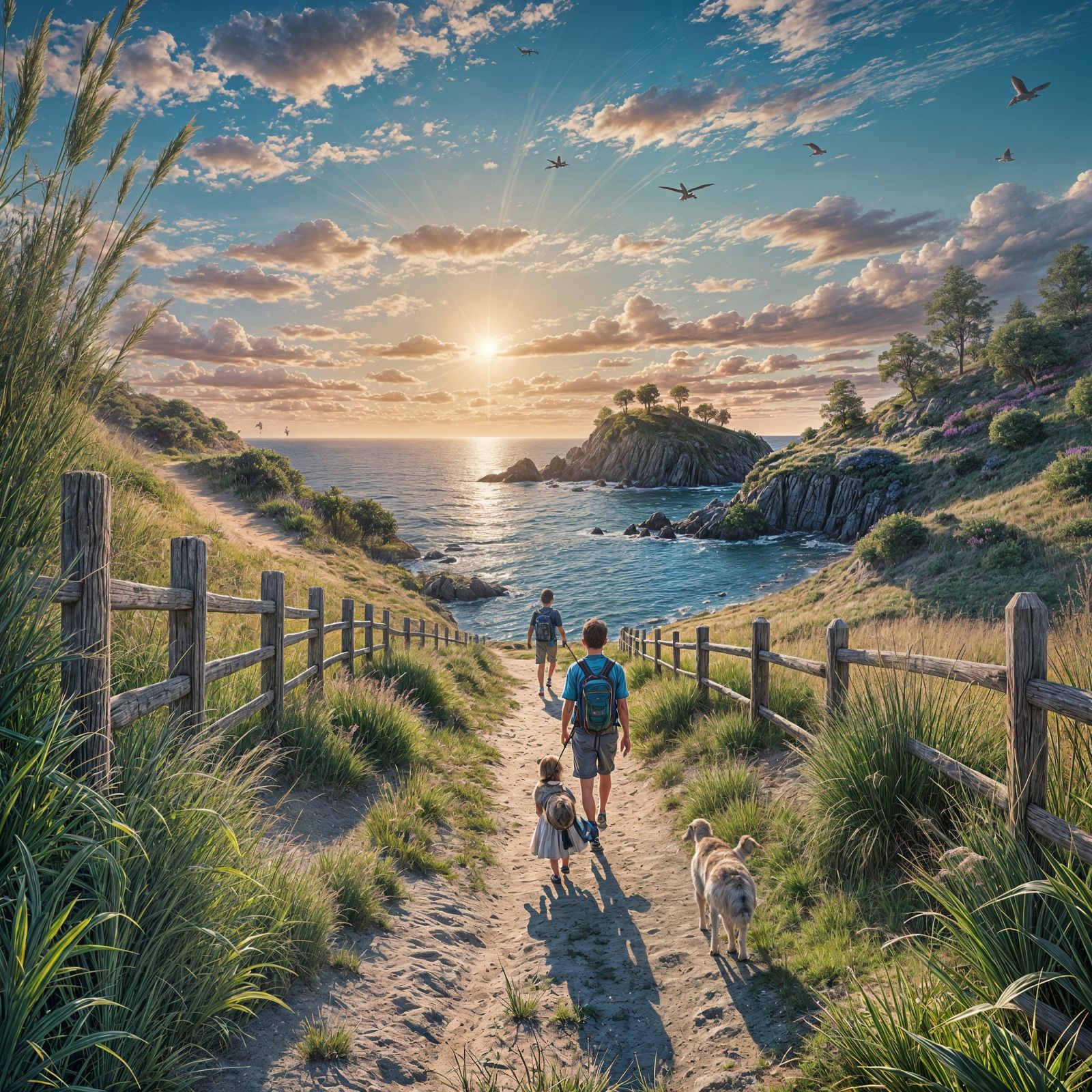Beach Path to Cove at Sunrise: Fantasy Concept Art