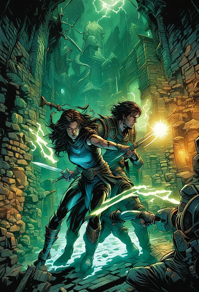 Dynamic Comic Book Art: Warriors in Dark Alley