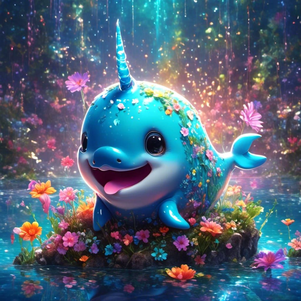 Cute Narwhal in Colorful Fantasy Art Style