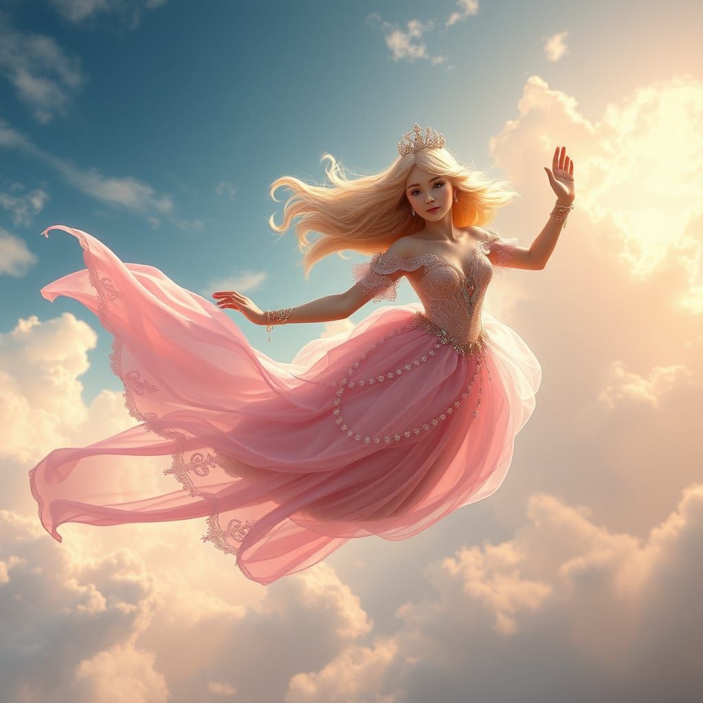 Ethereal Princess Soars Through a Dreamy Fantasy Realm
