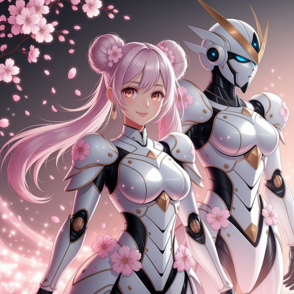 Radiant Mecha Pilot in Cherry Blossom Armor