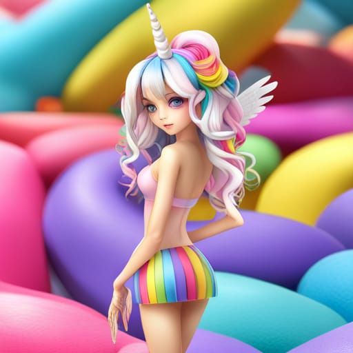 Cute Unicorn Humanoid in Candyland Art Style