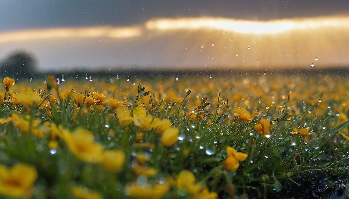 Surreal Field of Flowers in Morning Sunlight