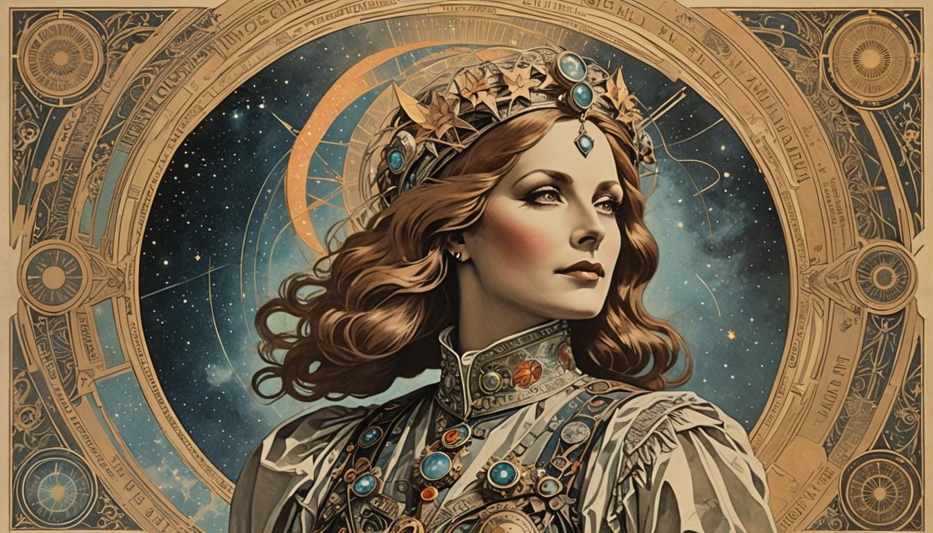 Greta Garbo Retrofuture Spacegirl: Art Nouveau Lithograph