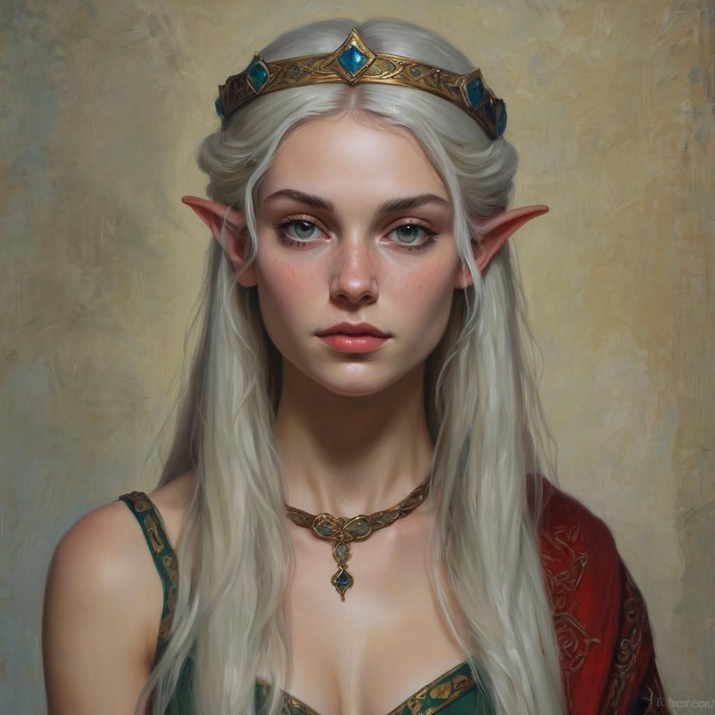Medieval Half-Elf Queen Portrait in Oil