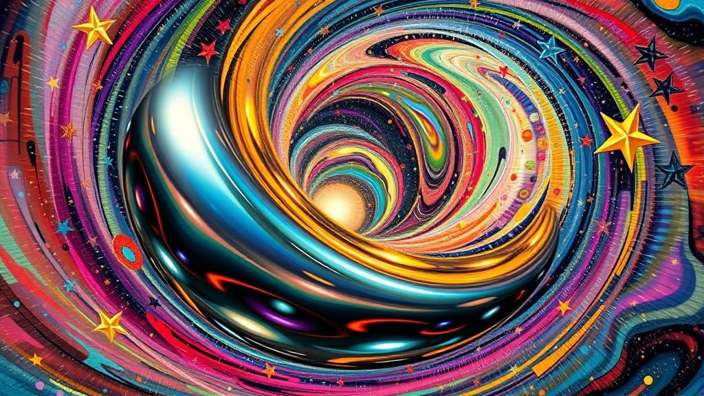 Surreal Metallic Cylinder Reflecting a Starry Cosmos