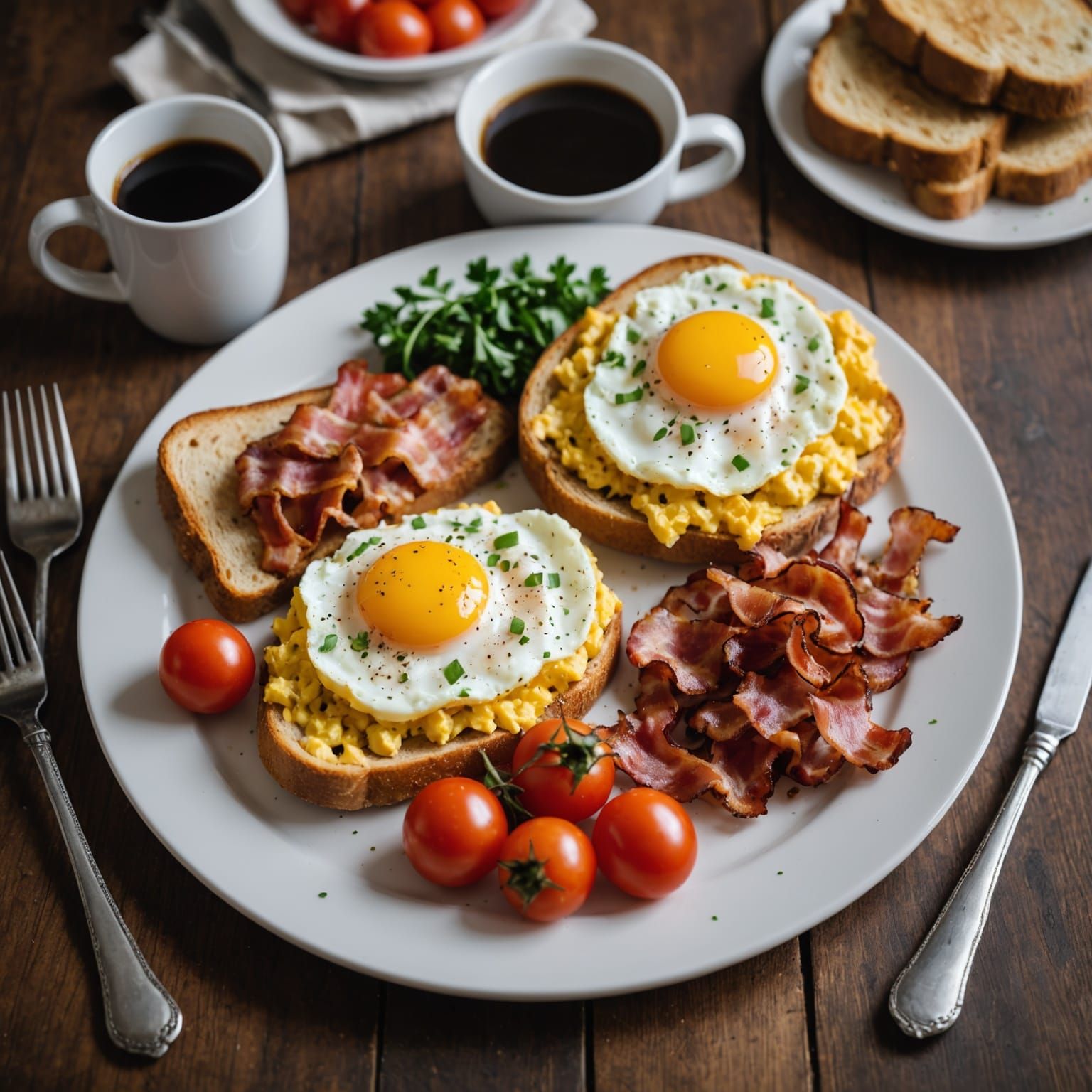 Breakfast Still Life with Scrambled Eggs and Coffee