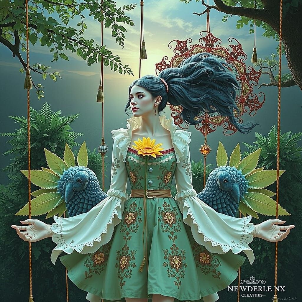 Chimaera of Figures in Lush Landscape