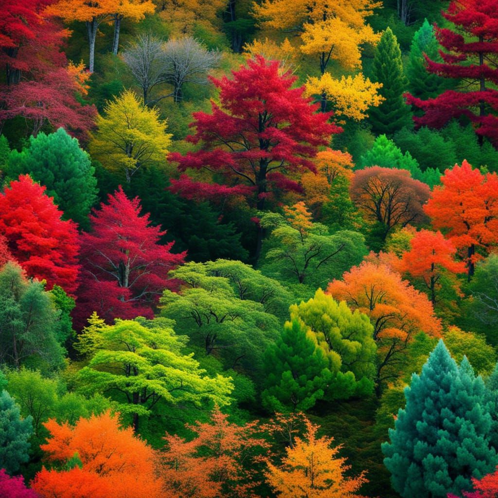 Vibrant Forest Treetops in Full Color Spectrum