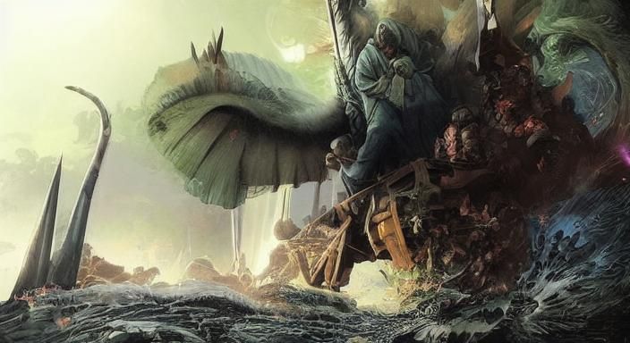 Japanese Folklore Creatures in Dark Fantasy Style