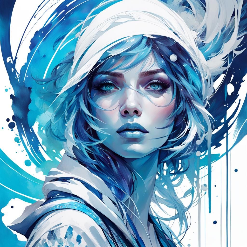 Blue Seal Portrait with Swirling Ornamentals