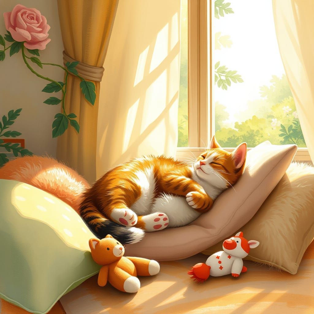 Lazy Cat in a Sunlit Room