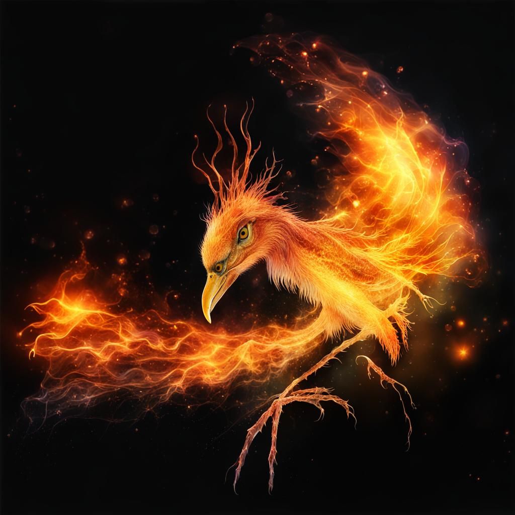Surreal Glowing Flame Bird: Magical Fantasy Art