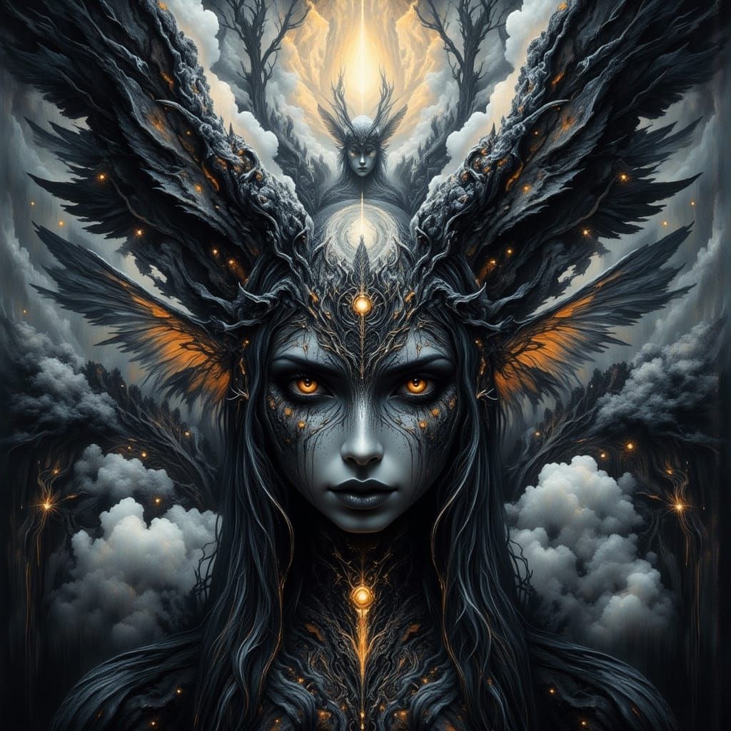 Elf with Raven Wings and Magic Wand