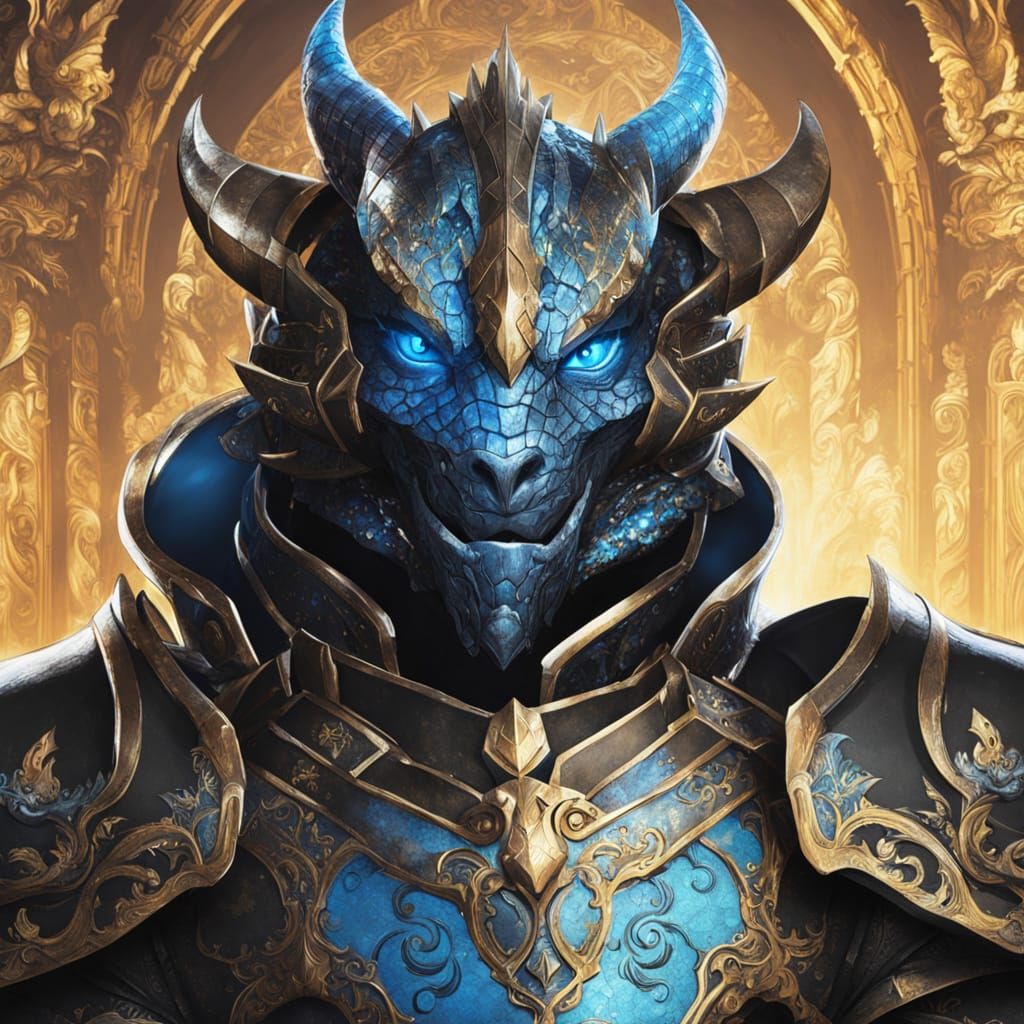 Black Dragonborn Paladin with Gleaming Armor, Fantasy Art