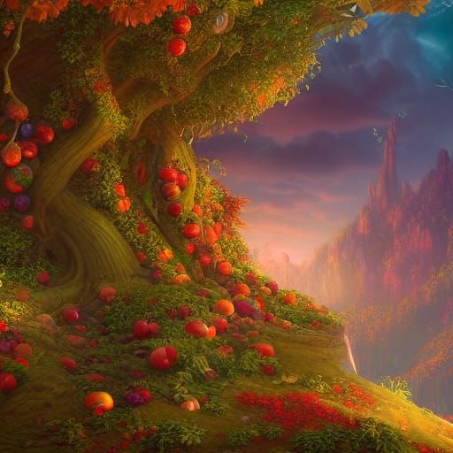 Majestic Fruit Basket from Heaven: Hand-Drawn Art