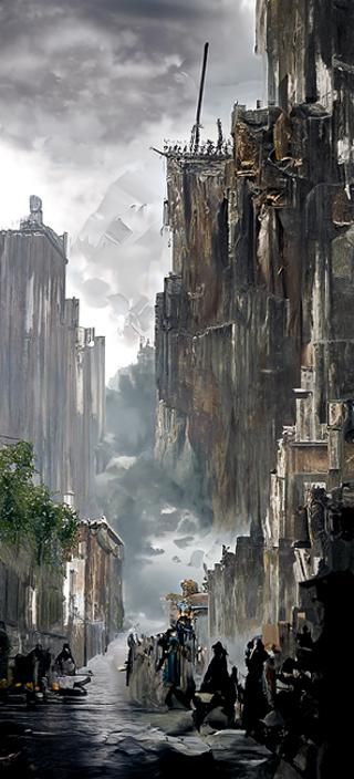 Rainy 1950s City Street in Renaissance Style