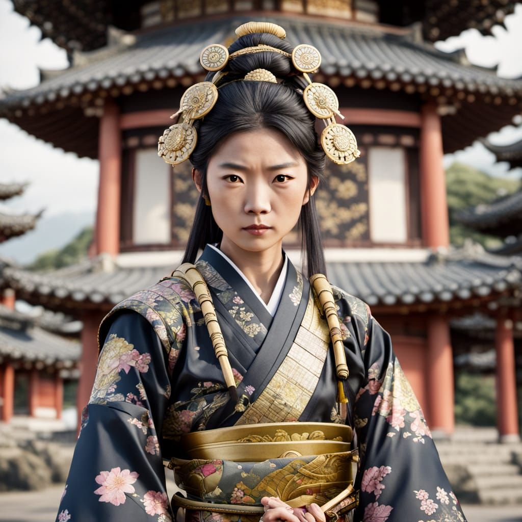 Elegant Female Samurai Warrior in Ornate Armor