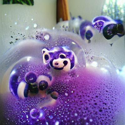 Playful Purple Panda Surrounded by Bubbles