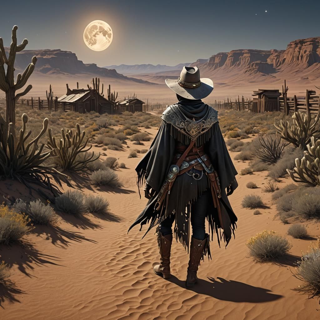 Female Gunslinger on Barren Planet, Dark Fantasy Concept Art