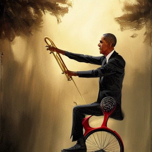 Obama on Unicycle with Trombone: Sinister Digital Art