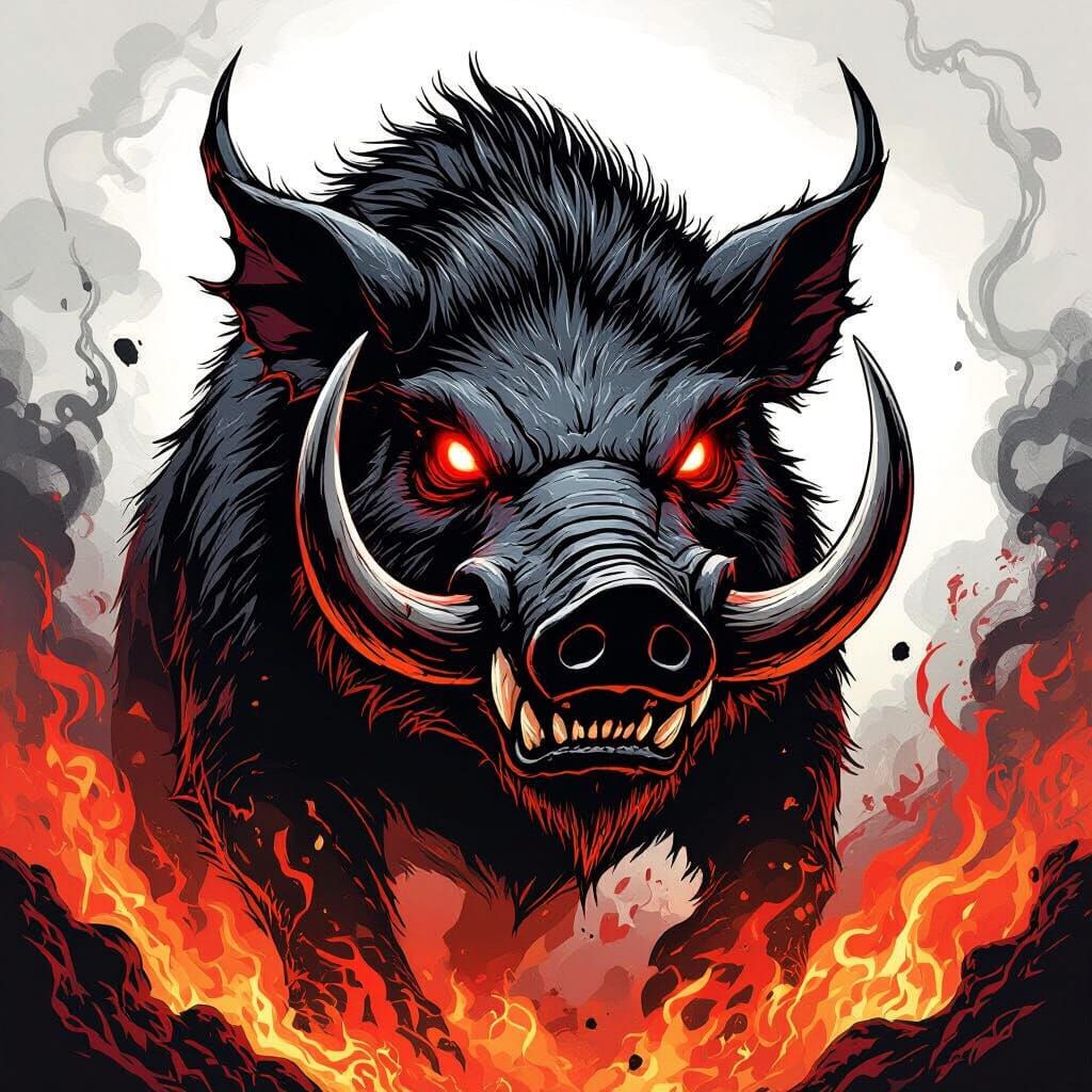 Infernal Hell Pig Logo in High-Contrast Art Style