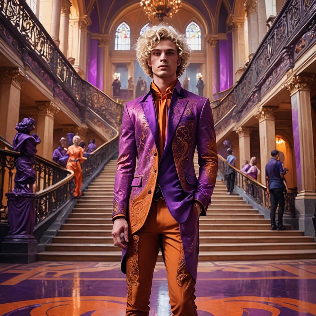 Vibrant Portrait of Blond Man in Majestic Hall