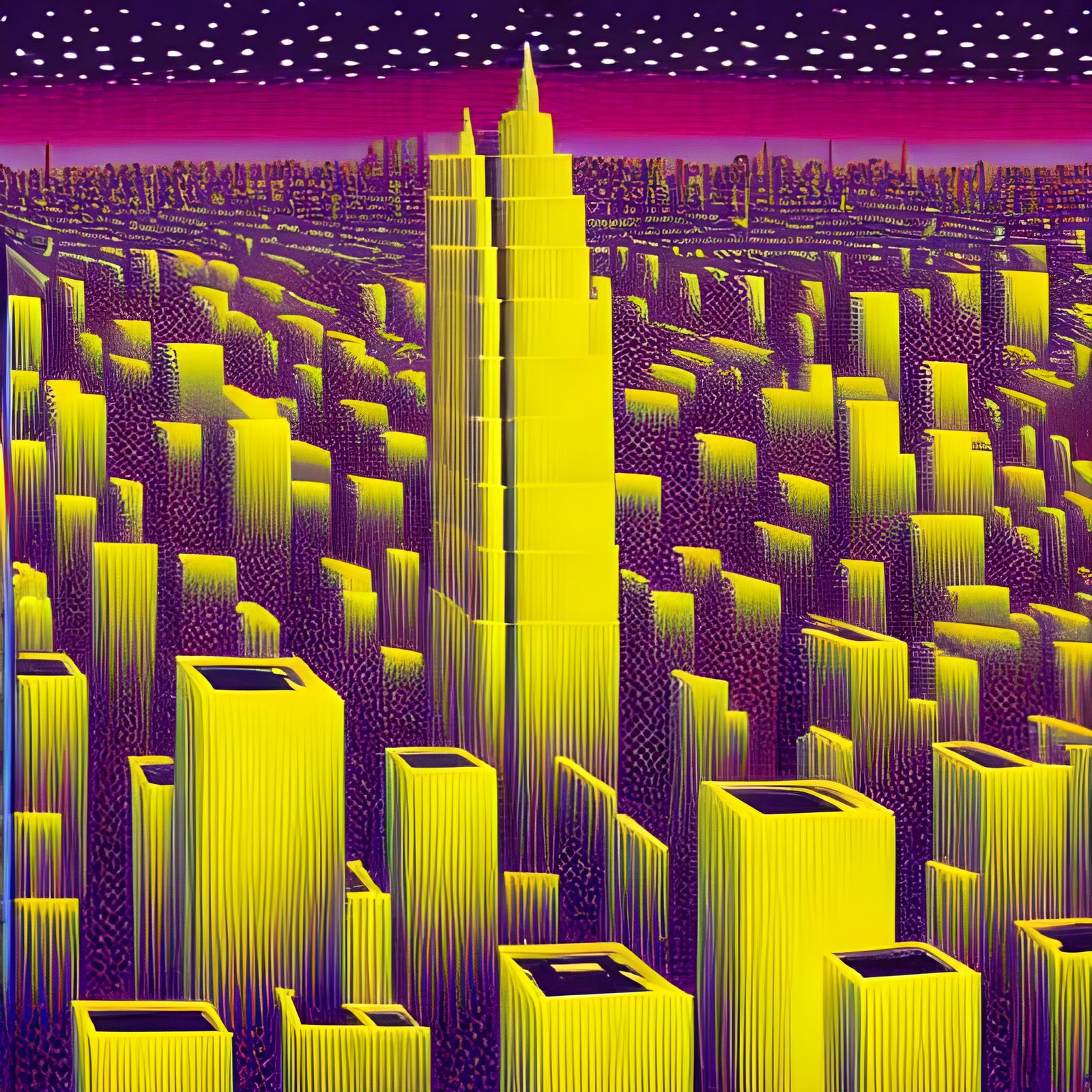 Symmetrical Skyscraper Landscape in Brutalist Style